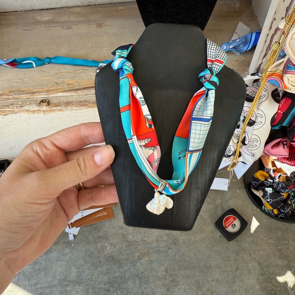 Colorful Hermes Silk Scarf Necklace